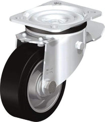 Blickle - 4" Diam x 1-37/64" Wide x 5-7/64" OAH Top Plate Mount Swivel Caster with Brake - Solid Rubber, 440 Lb Capacity, Ball Bearing, 3-15/16 x 3-3/8" Plate - USA Tool & Supply