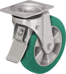 Blickle - 6-1/2" Diam x 2" Wide x 7-61/64" OAH Top Plate Mount Swivel Caster with Brake - Polyurethane-Elastomer Blickle Softhane, 1,210 Lb Capacity, Ball Bearing, 5-1/2 x 4-3/8" Plate - USA Tool & Supply