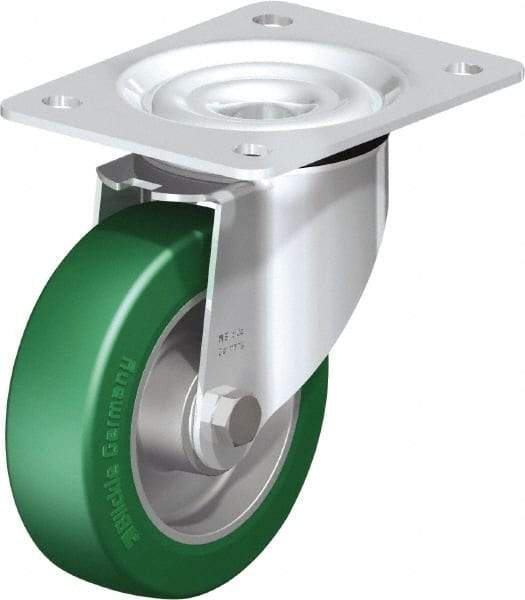 Blickle - 5" Diam x 1-37/64" Wide x 6-7/64" OAH Top Plate Mount Swivel Caster - Polyurethane-Elastomer Blickle Softhane, 770 Lb Capacity, Ball Bearing, 5-1/2 x 4-3/8" Plate - USA Tool & Supply