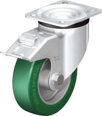 Blickle - 5" Diam x 1-37/64" Wide x 6-7/64" OAH Top Plate Mount Swivel Caster with Brake - Polyurethane-Elastomer Blickle Softhane, 770 Lb Capacity, Ball Bearing, 3-15/16 x 3-3/8" Plate - USA Tool & Supply