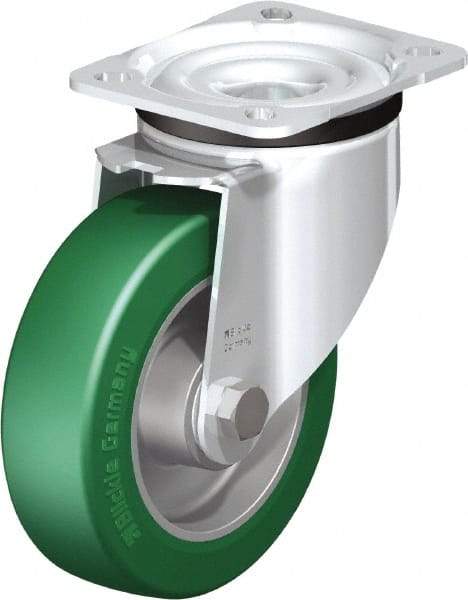 Blickle - 5" Diam x 1-37/64" Wide x 6-7/64" OAH Top Plate Mount Swivel Caster - Polyurethane-Elastomer Blickle Softhane, 770 Lb Capacity, Ball Bearing, 3-15/16 x 3-3/8" Plate - USA Tool & Supply