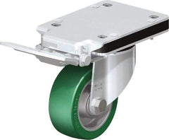 Blickle - 4" Diam x 1-37/64" Wide x 10-5/16" OAH Top Plate Mount Swivel Caster with Brake - Polyurethane-Elastomer Blickle Softhane, 660 Lb Capacity, Ball Bearing, 5-1/2 x 4-3/8" Plate - USA Tool & Supply