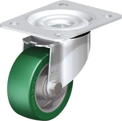 Blickle - 4" Diam x 1-37/64" Wide x 5-7/64" OAH Top Plate Mount Swivel Caster - Polyurethane-Elastomer Blickle Softhane, 660 Lb Capacity, Ball Bearing, 5-1/2 x 4-3/8" Plate - USA Tool & Supply