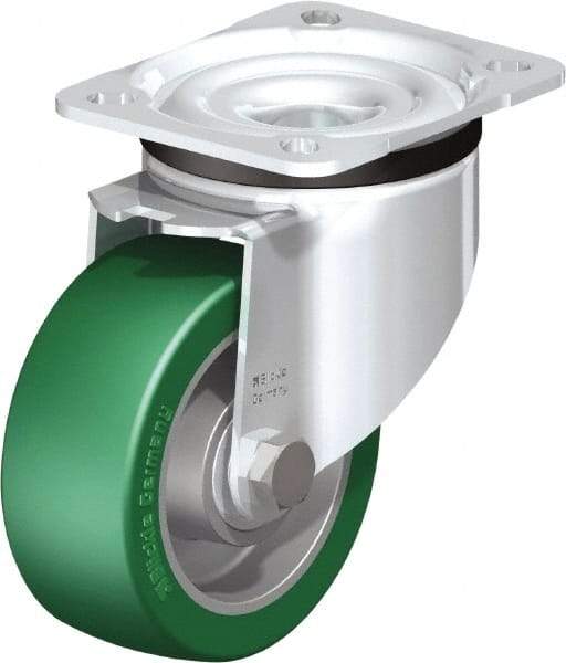 Blickle - 4" Diam x 1-37/64" Wide x 5-7/64" OAH Top Plate Mount Swivel Caster - Polyurethane-Elastomer Blickle Softhane, 660 Lb Capacity, Ball Bearing, 3-15/16 x 3-3/8" Plate - USA Tool & Supply