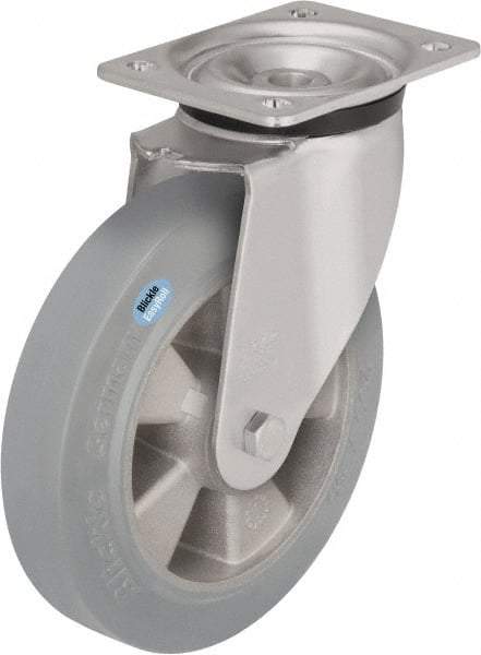 Blickle - 5" Diam x 1-31/32" Wide x 6-11/16" OAH Top Plate Mount Swivel Caster - Solid Rubber, 594 Lb Capacity, Ball Bearing, 5-1/2 x 4-3/8" Plate - USA Tool & Supply