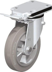 Blickle - 8" Diam x 1-31/32" Wide x 10-5/16" OAH Top Plate Mount Swivel Caster with Brake - Solid Rubber, 1,100 Lb Capacity, Ball Bearing, 5-1/2 x 4-3/8" Plate - USA Tool & Supply