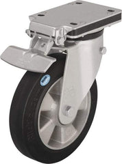 Blickle - 8" Diam x 1-31/32" Wide x 10-5/16" OAH Top Plate Mount Swivel Caster with Brake - Solid Rubber, 1,100 Lb Capacity, Ball Bearing, 5-1/2 x 4-3/8" Plate - USA Tool & Supply