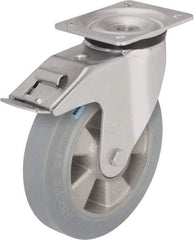 Blickle - 6-1/2" Diam x 1-31/32" Wide x 7-61/64" OAH Top Plate Mount Swivel Caster with Brake - Solid Rubber, 880 Lb Capacity, Ball Bearing, 5-1/2 x 4-3/8" Plate - USA Tool & Supply