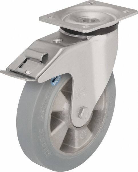 Blickle - 5" Diam x 1-31/32" Wide x 6-11/16" OAH Top Plate Mount Swivel Caster with Brake - Solid Rubber, 594 Lb Capacity, Ball Bearing, 5-1/2 x 4-3/8" Plate - USA Tool & Supply