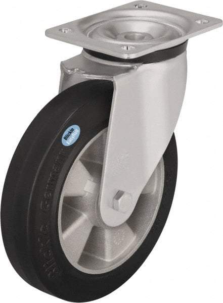 Blickle - 6-1/2" Diam x 1-31/32" Wide x 7-61/64" OAH Top Plate Mount Swivel Caster - Solid Rubber, 880 Lb Capacity, Ball Bearing, 5-1/2 x 4-3/8" Plate - USA Tool & Supply