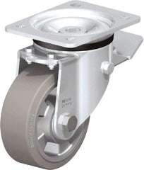 Blickle - 5" Diam x 1-31/32" Wide x 6-11/16" OAH Top Plate Mount Swivel Caster with Brake - Solid Rubber, 594 Lb Capacity, Ball Bearing, 5-1/2 x 4-3/8" Plate - USA Tool & Supply