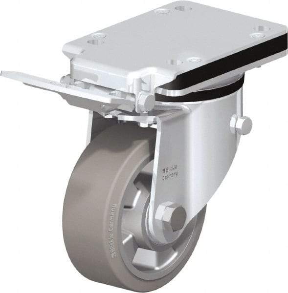 Blickle - 5" Diam x 1-31/32" Wide x 7-23/64" OAH Top Plate Mount Swivel Caster with Brake - Solid Rubber, 594 Lb Capacity, Ball Bearing, 5-1/2 x 4-3/8" Plate - USA Tool & Supply