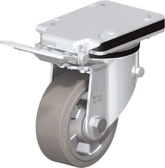 Blickle - 5" Diam x 1-31/32" Wide x 7-23/64" OAH Top Plate Mount Swivel Caster with Brake - Solid Rubber, 594 Lb Capacity, Ball Bearing, 5-1/2 x 4-3/8" Plate - USA Tool & Supply