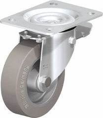 Blickle - 5" Diam x 1-37/64" Wide x 6-11/16" OAH Top Plate Mount Swivel Caster with Brake - Solid Rubber, 550 Lb Capacity, Ball Bearing, 5-1/2 x 4-3/8" Plate - USA Tool & Supply