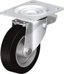Blickle - 5" Diam x 1-37/64" Wide x 6-7/64" OAH Top Plate Mount Swivel Caster with Brake - Solid Rubber, 550 Lb Capacity, Ball Bearing, 5-1/2 x 4-3/8" Plate - USA Tool & Supply