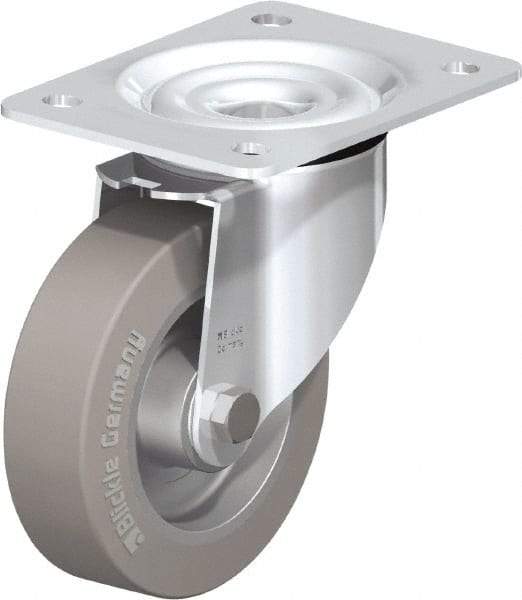 Blickle - 5" Diam x 1-37/64" Wide x 6-7/64" OAH Top Plate Mount Swivel Caster - Solid Rubber, 550 Lb Capacity, Ball Bearing, 5-1/2 x 4-3/8" Plate - USA Tool & Supply