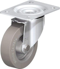 Blickle - 5" Diam x 1-37/64" Wide x 6-7/64" OAH Top Plate Mount Swivel Caster - Solid Rubber, 550 Lb Capacity, Ball Bearing, 5-1/2 x 4-3/8" Plate - USA Tool & Supply