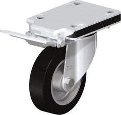 Blickle - 5" Diam x 1-37/64" Wide x 7-49/64" OAH Top Plate Mount Swivel Caster with Brake - Solid Rubber, 550 Lb Capacity, Ball Bearing, 5-1/2 x 4-3/8" Plate - USA Tool & Supply
