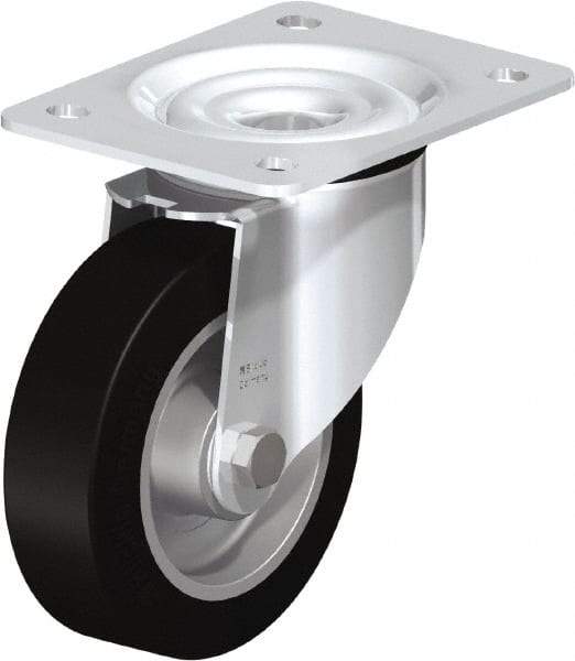 Blickle - 5" Diam x 1-37/64" Wide x 6-7/64" OAH Top Plate Mount Swivel Caster - Solid Rubber, 550 Lb Capacity, Ball Bearing, 5-1/2 x 4-3/8" Plate - USA Tool & Supply