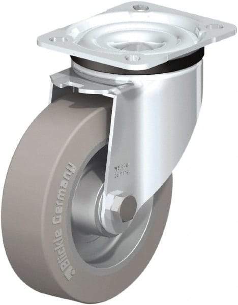 Blickle - 5" Diam x 1-37/64" Wide x 6-7/64" OAH Top Plate Mount Swivel Caster - Solid Rubber, 550 Lb Capacity, Ball Bearing, 3-15/16 x 3-3/8" Plate - USA Tool & Supply