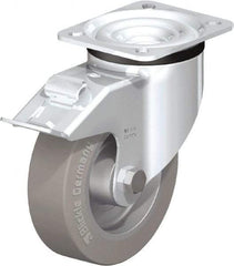 Blickle - 5" Diam x 1-37/64" Wide x 6-7/64" OAH Top Plate Mount Swivel Caster with Brake - Solid Rubber, 550 Lb Capacity, Ball Bearing, 3-15/16 x 3-3/8" Plate - USA Tool & Supply