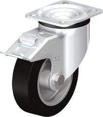 Blickle - 5" Diam x 1-37/64" Wide x 6-7/64" OAH Top Plate Mount Swivel Caster with Brake - Solid Rubber, 550 Lb Capacity, Ball Bearing, 3-15/16 x 3-3/8" Plate - USA Tool & Supply