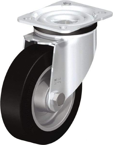 Blickle - 5" Diam x 1-37/64" Wide x 6-7/64" OAH Top Plate Mount Swivel Caster - Solid Rubber, 550 Lb Capacity, Ball Bearing, 3-15/16 x 3-3/8" Plate - USA Tool & Supply