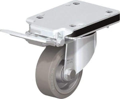 Blickle - 4" Diam x 1-37/64" Wide x 5-5/32" OAH Top Plate Mount Swivel Caster with Brake - Solid Rubber, 440 Lb Capacity, Ball Bearing, 5-1/2 x 4-3/8" Plate - USA Tool & Supply