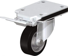 Blickle - 4" Diam x 1-37/64" Wide x 5-5/32" OAH Top Plate Mount Swivel Caster with Brake - Solid Rubber, 440 Lb Capacity, Ball Bearing, 5-1/2 x 4-3/8" Plate - USA Tool & Supply