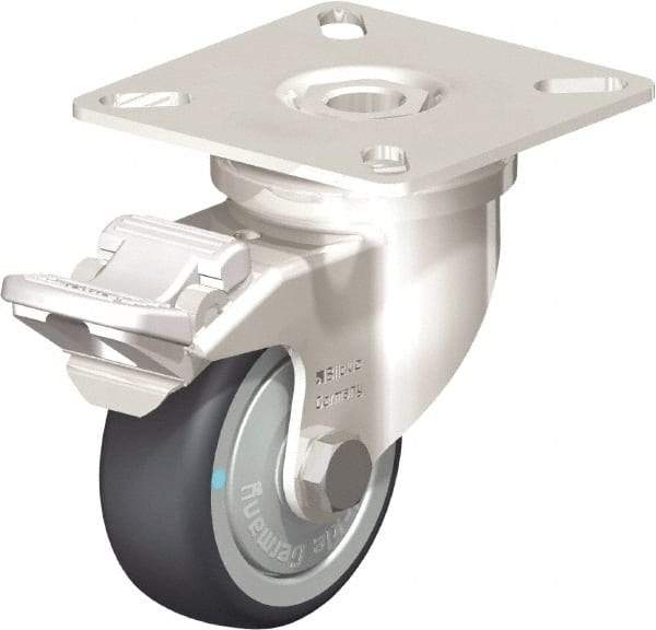Blickle - 2" Diam x 3/4" Wide x 2-51/64" OAH Top Plate Mount Swivel Caster with Brake - Thermoplastic Rubber Elastomer (TPE), 110 Lb Capacity, Ball Bearing, 2-3/8 x 2-3/8" Plate - USA Tool & Supply