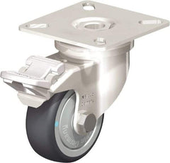 Blickle - 2" Diam x 3/4" Wide x 2-51/64" OAH Top Plate Mount Swivel Caster with Brake - Thermoplastic Rubber Elastomer (TPE), 110 Lb Capacity, Ball Bearing, 2-3/8 x 2-3/8" Plate - USA Tool & Supply