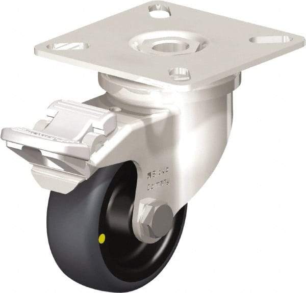 Blickle - 2" Diam x 3/4" Wide x 2-51/64" OAH Top Plate Mount Swivel Caster with Brake - Thermoplastic Rubber Elastomer (TPE), 66 Lb Capacity, Plain Bore Bearing, 2-3/8 x 2-3/8" Plate - USA Tool & Supply