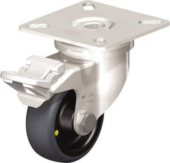 Blickle - 2" Diam x 3/4" Wide x 2-51/64" OAH Top Plate Mount Swivel Caster with Brake - Thermoplastic Rubber Elastomer (TPE), 66 Lb Capacity, Plain Bore Bearing, 2-3/8 x 2-3/8" Plate - USA Tool & Supply