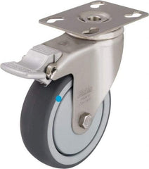 Blickle - 3" Diam x 1-1/4" Wide x 4-3/8" OAH Top Plate Mount Swivel Caster with Brake - Thermoplastic Rubber Elastomer (TPE), 220 Lb Capacity, Ball Bearing, 3-9/16 x 2-5/8" Plate - USA Tool & Supply