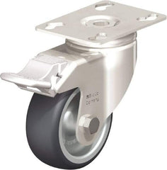 Blickle - 3" Diam x 1-1/4" Wide x 4-3/8" OAH Top Plate Mount Swivel Caster with Brake - Thermoplastic Rubber Elastomer (TPE), 220 Lb Capacity, Plain Bore Bearing, 3-9/16 x 2-5/8" Plate - USA Tool & Supply