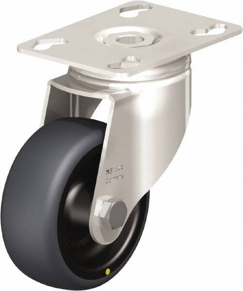 Blickle - 3" Diam x 1-1/4" Wide x 4-3/8" OAH Top Plate Mount Swivel Caster - Thermoplastic Rubber Elastomer (TPE), 143 Lb Capacity, Plain Bore Bearing, 3-9/16 x 2-5/8" Plate - USA Tool & Supply