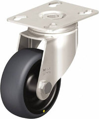 Blickle - 3" Diam x 1-1/4" Wide x 4-3/8" OAH Top Plate Mount Swivel Caster - Thermoplastic Rubber Elastomer (TPE), 143 Lb Capacity, Plain Bore Bearing, 3-9/16 x 2-5/8" Plate - USA Tool & Supply