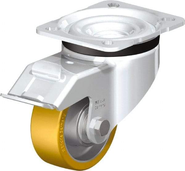 Blickle - 3" Diam x 1-11/64" Wide x 4-21/64" OAH Top Plate Mount Swivel Caster with Brake - Polyurethane-Elastomer Blickle Extrathane, 396 Lb Capacity, Ball Bearing, 3-15/16 x 3-3/8" Plate - USA Tool & Supply