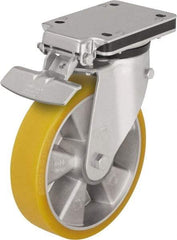 Blickle - 5" Diam x 1-9/16" Wide x 6-49/64" OAH Top Plate Mount Swivel Caster with Brake - Polyurethane-Elastomer Blickle Extrathane, 770 Lb Capacity, Ball Bearing, 5-1/2 x 4-3/8" Plate - USA Tool & Supply