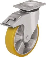 Blickle - 5" Diam x 2-1/8" Wide x 6-11/16" OAH Top Plate Mount Swivel Caster with Brake - Polyurethane-Elastomer Blickle Extrathane, 990 Lb Capacity, Ball Bearing, 5-1/2 x 4-3/8" Plate - USA Tool & Supply