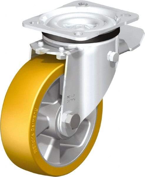 Blickle - 5" Diam x 1-9/16" Wide x 6-7/64" OAH Top Plate Mount Swivel Caster with Brake - Polyurethane-Elastomer Blickle Extrathane, 770 Lb Capacity, Ball Bearing, 3-15/16 x 3-3/8" Plate - USA Tool & Supply
