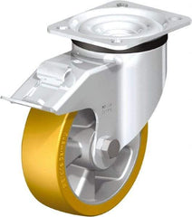 Blickle - 5" Diam x 1-9/16" Wide x 6-7/64" OAH Top Plate Mount Swivel Caster with Brake - Polyurethane-Elastomer Blickle Extrathane, 770 Lb Capacity, Ball Bearing, 3-15/16 x 3-3/8" Plate - USA Tool & Supply