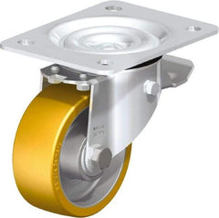 Blickle - 4" Diam x 1-9/16" Wide x 5-7/64" OAH Top Plate Mount Swivel Caster with Brake - Polyurethane-Elastomer Blickle Extrathane, 550 Lb Capacity, Ball Bearing, 5-1/2 x 4-3/8" Plate - USA Tool & Supply
