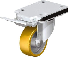 Blickle - 4" Diam x 1-9/16" Wide x 5-25/32" OAH Top Plate Mount Swivel Caster with Brake - Polyurethane-Elastomer Blickle Extrathane, 550 Lb Capacity, Ball Bearing, 5-1/2 x 4-3/8" Plate - USA Tool & Supply