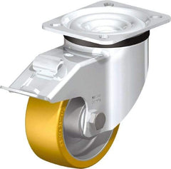 Blickle - 4" Diam x 1-9/16" Wide x 5-7/64" OAH Top Plate Mount Swivel Caster with Brake - Polyurethane-Elastomer Blickle Extrathane, 550 Lb Capacity, Ball Bearing, 3-15/16 x 3-3/8" Plate - USA Tool & Supply