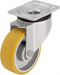 Blickle - 4" Diam x 1-9/16" Wide x 5-7/64" OAH Top Plate Mount Swivel Caster - Polyurethane-Elastomer Blickle Extrathane, 550 Lb Capacity, Ball Bearing, 5-1/2 x 4-3/8" Plate - USA Tool & Supply