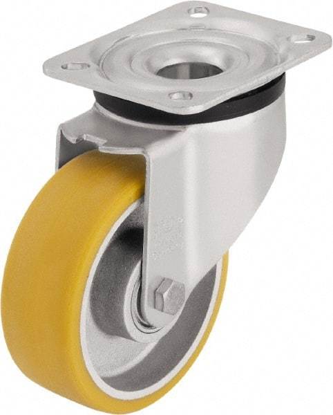 Blickle - 3" Diam x 1-11/64" Wide x 4-21/64" OAH Top Plate Mount Swivel Caster - Polyurethane-Elastomer Blickle Extrathane, 396 Lb Capacity, Ball Bearing, 3-15/16 x 3-3/8" Plate - USA Tool & Supply
