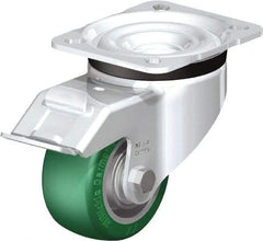 Blickle - 3" Diam x 1-9/16" Wide x 4-21/64" OAH Top Plate Mount Swivel Caster with Brake - Polyurethane-Elastomer Blickle Softhane, 506 Lb Capacity, Ball Bearing, 3-15/16 x 3-3/8" Plate - USA Tool & Supply