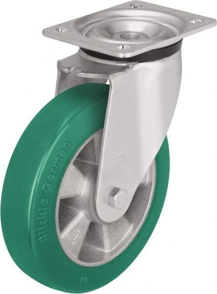 Blickle - 8" Diam x 2" Wide x 9-21/32" OAH Top Plate Mount Swivel Caster - Polyurethane-Elastomer Blickle Softhane, 1,320 Lb Capacity, Ball Bearing, 5-1/2 x 4-3/8" Plate - USA Tool & Supply