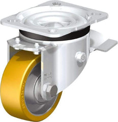 Blickle - 3" Diam x 1-11/64" Wide x 4-21/64" OAH Top Plate Mount Swivel Caster with Brake - Polyurethane-Elastomer Blickle Extrathane, 396 Lb Capacity, Ball Bearing, 3-15/16 x 3-3/8" Plate - USA Tool & Supply